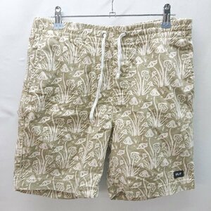 ◇ HUF ハフ ウエストゴム ボタニカル柄 カジュアル ハーフ ショート パンツ サイズS カーキ系 メンズ E