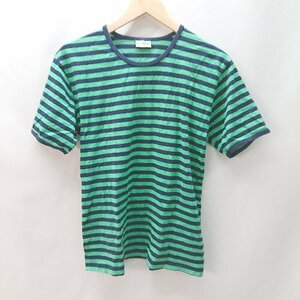 ◇ Marimekko マリメッコ クルーネック ボーダー柄 半袖 Tシャツ サイズ表記なし グリーン ネイビー レディース E