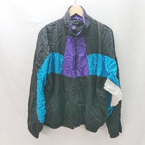 ◇ pierre cardin ピエールカルダン 古着 ブランドロゴ刺? 長袖 ウィンドブレーカー サイズL ブラック パ－プル メンズ E