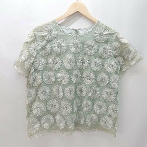 ◇ Dot＆Stripes CHILDWOMAN オーガンジー花刺? ゆったり 半袖 ブラウス サイズF グリーン系 レディース E