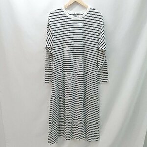 ◇ ◎ w closet ダブルクローゼット ボーダー柄 長袖 ロング丈 ワンピース サイズF ブラック ホワイト レディース E