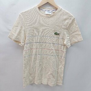 ◇ LACOSTE ラコステ 切り替え ピンボーダー クルーネック 半袖 Tシャツ サイズUS ５ アイボリー系 メンズ E