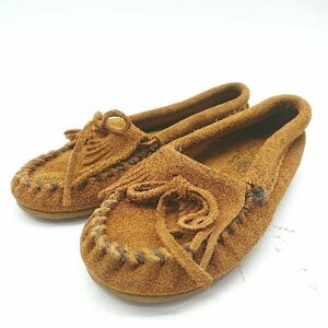 ◇ Minnetonka ミネトンカ キルティスエード かわいい 柔らかい キッズ モカシンシューズ サイズ12 ブラウン レディース E