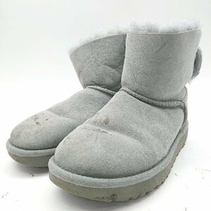 ■ UGG australia アリエール シープスキン バックリボン ムートン ショート ブーツ サイズ22 グレー レディース E