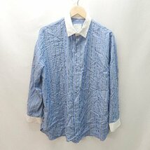 ◇ Lui's ルイス ストライプ柄 クレリック きれいめ ロング丈 長袖 シャツ サイズS ブルー ホワイト メンズ E_画像1