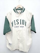◇ VISION?STREET WEAR ベースボール 半袖 カレッジワッペン スタシャツ サイズL ベージュ グリーン メンズ P_画像1