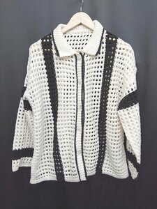 ◇ LEPSIM レプシィム 厚手 ゆったり 透かし編み かわいい 長袖 カーディガン サイズF ホワイト ブラック レディース P