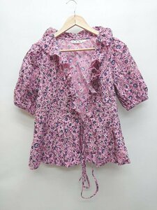 ◇ Roller Rabbit? 小花柄 華やか 涼しげ 半袖 シャツ ブラウス サイズＸＳ ピンク レディース P