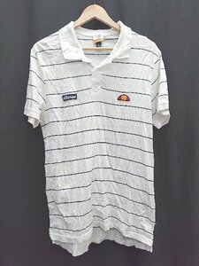 ◇ ellesse エレッセ ボーダー ロゴワッペン 半袖 ポロシャツ Tシャツ サイズL ホワイト メンズ P