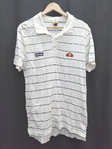 ◇ ellesse エレッセ ボーダー ロゴワッペン 半袖 ポロシャツ Tシャツ サイズL ホワイト メンズ P_画像1