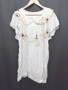 ◇ cherir la femme シェリーラファム 刺繍 装飾ビジュー 透け感 半袖 Tシャツ カットソー サイズM ホワイト レディース P