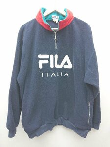 ◇ FILA フィラ ハーフジップ フーディー 刺? ロゴ 長袖 パーカー サイズM ネイビー メンズ P