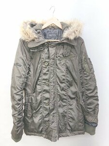 ◇ ◎ Von Dutch ボンダッチ フェイクファー ジップアップ 2WAY 長袖 ブルゾン ジャンバー サイズL カーキ メンズ P