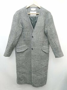 ◇ GLOBAL WORK × CAPEMERINO グレンチェック ノーカラー 長袖 コート サイズＭ グレー ブラック メンズ P