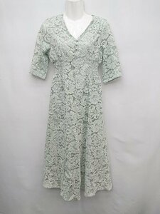 * * * unused * natural couture tag attaching floral print race short sleeves knees under height One-piece size F green group lady's P