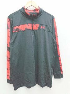 ◇ ◎ ●未使用● UNDER ARMOUR アンダー ストレッチ ゴルフウェア 長袖 カットソー サイズXL ブラック レッド メンズ P