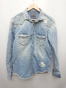 ◇ ZARA MAN ザラ マン ダメージ加工 ステンカラー 長袖 デニムジャケット サイズEUR M USA M MEX 40 ブルー系 メンズ P