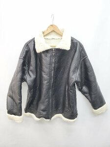 ◇ Nilway ニルウェイ レザームートン オーバーサイズ ジップアップ 長袖 ジャケット サイズL ブラック レディース P