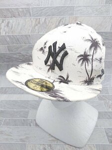 ◇ ◎ NEW ERA Genuine Merchandise ヤンキース 総柄 キャップ 帽子 ホワイト ブラック サイズ57.7ｃｍ メンズ P