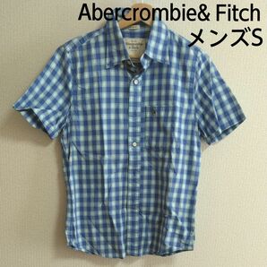 Abercrombie　& Fitch メンズ 半袖シャツ チェック シャツ　S ブルー　アバクロ 古着 トップス