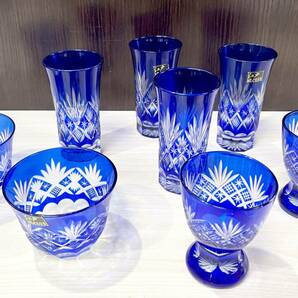 蘇さ(KuY1151) 和食器 江戸切子 冷酒 冷茶 グラス ブルー ぐいみ 中古品 80サイズの画像1