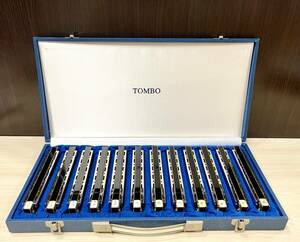 ..(FY1145) harmonica 12 point set TOMBO dragonfly . sound case attaching secondhand goods 100 size 