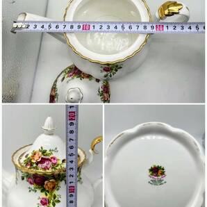 蘇や(HaY195) 洋食器 Royal Albert ロイヤルアルバート カップ＆ソーサー6客 ティーポット他 カントリーローズ 中古品 120サイズの画像7