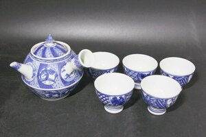 ＜聴雲＞ 急須 茶碗 茶器 染付 松竹梅 煎茶 茶道具 中国古玩 骨董品 古美術品 Y1-226