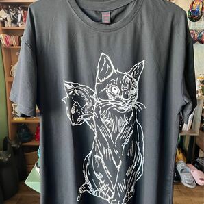 ブラック・（猫モチーフ雑貨）・Tシャツ・レディースL・猫雑貨・ねこ・ネコ
