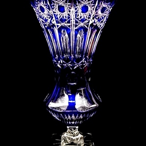 h0911 LAUSITZER GLAS ラウジッツァーグラス ブルー クリスタル ドイツ製 花瓶 花器 飾壷の画像1