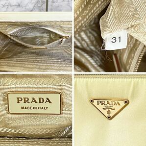 1円〜【美品／送料全国一律230円】PRADA プラダ・ハンドバッグ トートバッグ 三角ロゴ テスートナイロン×レザー アイボリー系の画像8