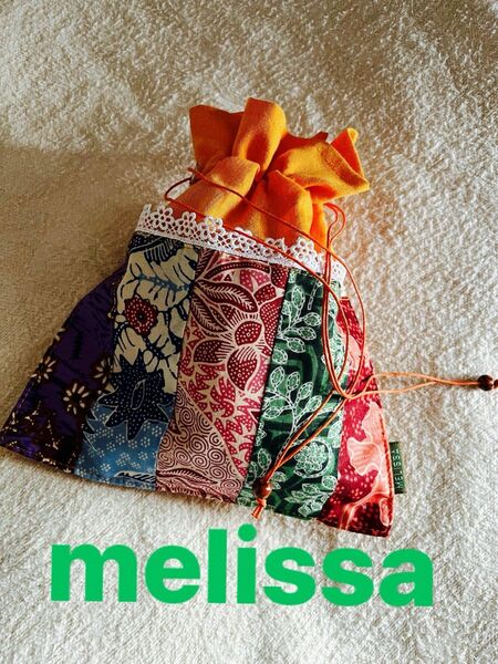 新品★melissa メリッサ 5色バティックポーチ オレンジ色 巾着ポーチ