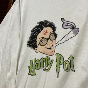 AGBZ 1スタ 白 大麻 長袖 Tシャツ ロンT ハリーポッター ハリーポット Harry Pot マリファナ - 90s 00s ビンテージ 古着 卸