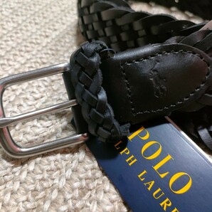 新品 定価13200 ポロ ラルフローレン レザー メッシュ ベルト w36 91cm ブラック 黒 POLO RALPH LAUREN 牛革 インド製 国内正規品の画像2