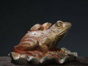極上珍品 古銅彫 泥金 呱呱来財 蛙 古擺件 古置物 中国古美術 古美味 蔵出