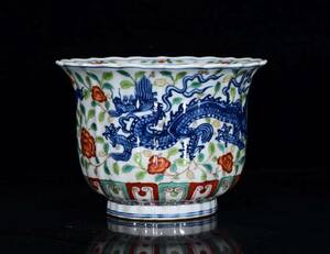 極上珍品 明代 青花 加彩 龍紋 碗 古陶瓷 古擺件 古置物 賞物 中国古美術 古美味 蔵出