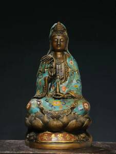 極上珍品 銅胎景泰藍 琺瑯彩 観音像 中国古美術 古美味 蔵出