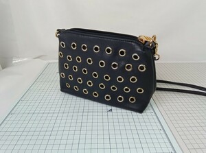 ショルダーバッグ 黒スタッド　○ レザー ハンドバッグ 斜め掛け サコッシュ CELINE　〔63〕