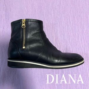 【DIANA】サイドジッパーレザーショートブーツ MR 62395 黒 ブラック 23.5cm レディース