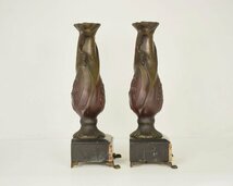 T417 【泉美】C・BONNEFOND 銅製 花模様 燭台 一対 花瓶 蝋燭立て キャンドルスタンド_画像5