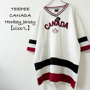 新品タグ付★TEEPEE/ティピー★CANADA/カナダ★ホッケージャージ/ホッケーシャツ★ゲームシャツ★ユニフォーム★白赤黒★L