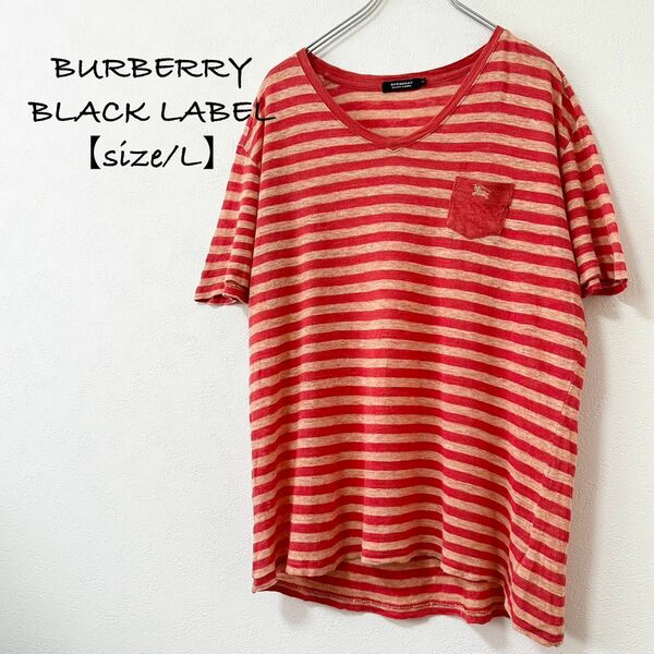 美品★BURBERRY/バーバリー★半袖Tシャツ★ボーダー★レッド/赤 系★L