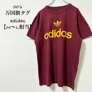 美品★00s★adidas/アディダス★半袖リンガーTシャツ★マルーン×イエロー/赤茶×黄★ML相当