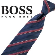 536/ 美品 HUGO BOSS ヒューゴボス 中古 USED ストライプ柄 ネクタイ_画像1