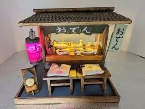 B5 hand made miniature doll house former times manner. cart. oden shop san.
