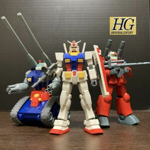 xoガンプラ完成品ジャンク 機動戦士ガンダム HG 1/144 ガンダム、ガンキャノン、ガンタンク バンダイ プラモデル