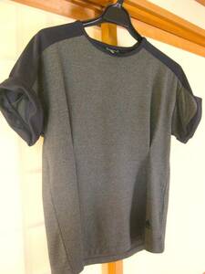  sport T-shirt * gray × navy * short sleeves * Adidas *adidas*bai color *M* ound-necked * sport Jim *la gran sleeve * tops * yoga *