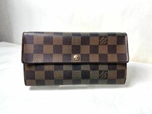 3 美品　1円 LOUIS VUITTON ルイヴィトン N61734 ダミエ ポルトフォイユサラ 二つ折り 長財布 ウォレット レディース ブラウン系 