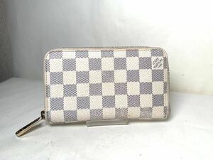 極美品1円 LOUIS VUITTON ルイヴィトン N60029 ダミエアズール ジッピー コンパクトウォレット 財布 ウォレット レディース アイボリー