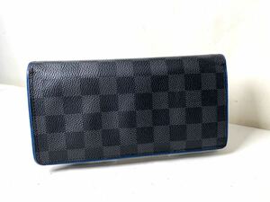 希少美品 LOUIS VUITTON ルイヴィトン ダミエグラフィット ポルトフォイユ ブラザ 二つ折り 長財布 ウォレット ブルー ネプテューヌ